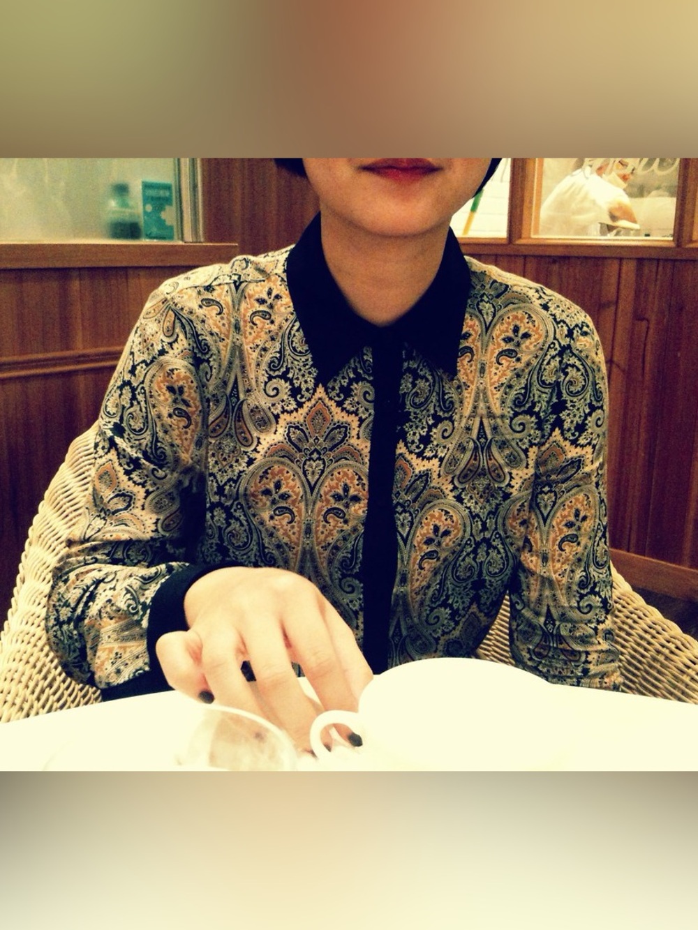 Zara Paisley Button-Down Blouse Contrast Collar S
